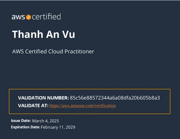Amazon Web Services Cloud Practitioner certificate
