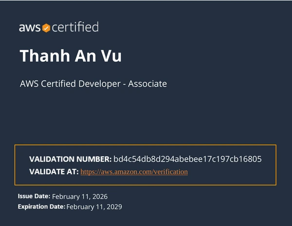 Amazon Web Services Certified Developer - Associate certificate