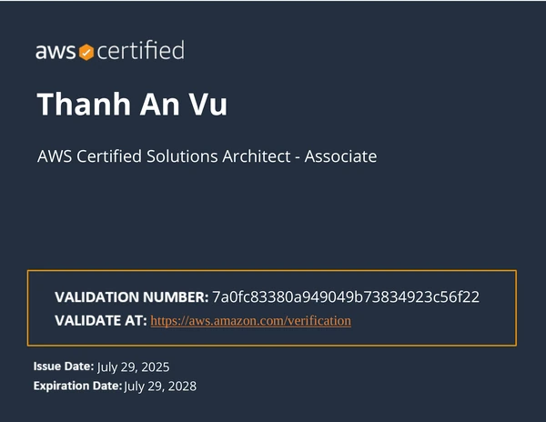 Amazon Web Services Solutions Architect - Associate certificate